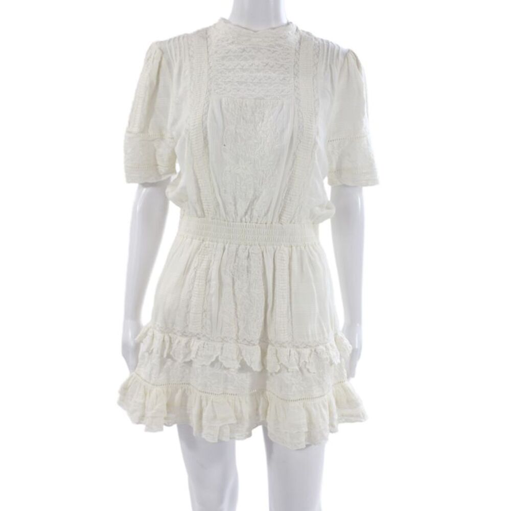 Love Shack Fancy Women White Mini Fit & Flare Dress Short Sleeve Size S